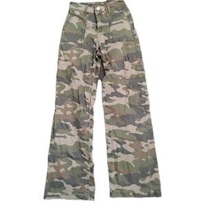 Camo Y2k Cargo Pants Wide Leg No Boundaries Women's XXS Cotton Stretch